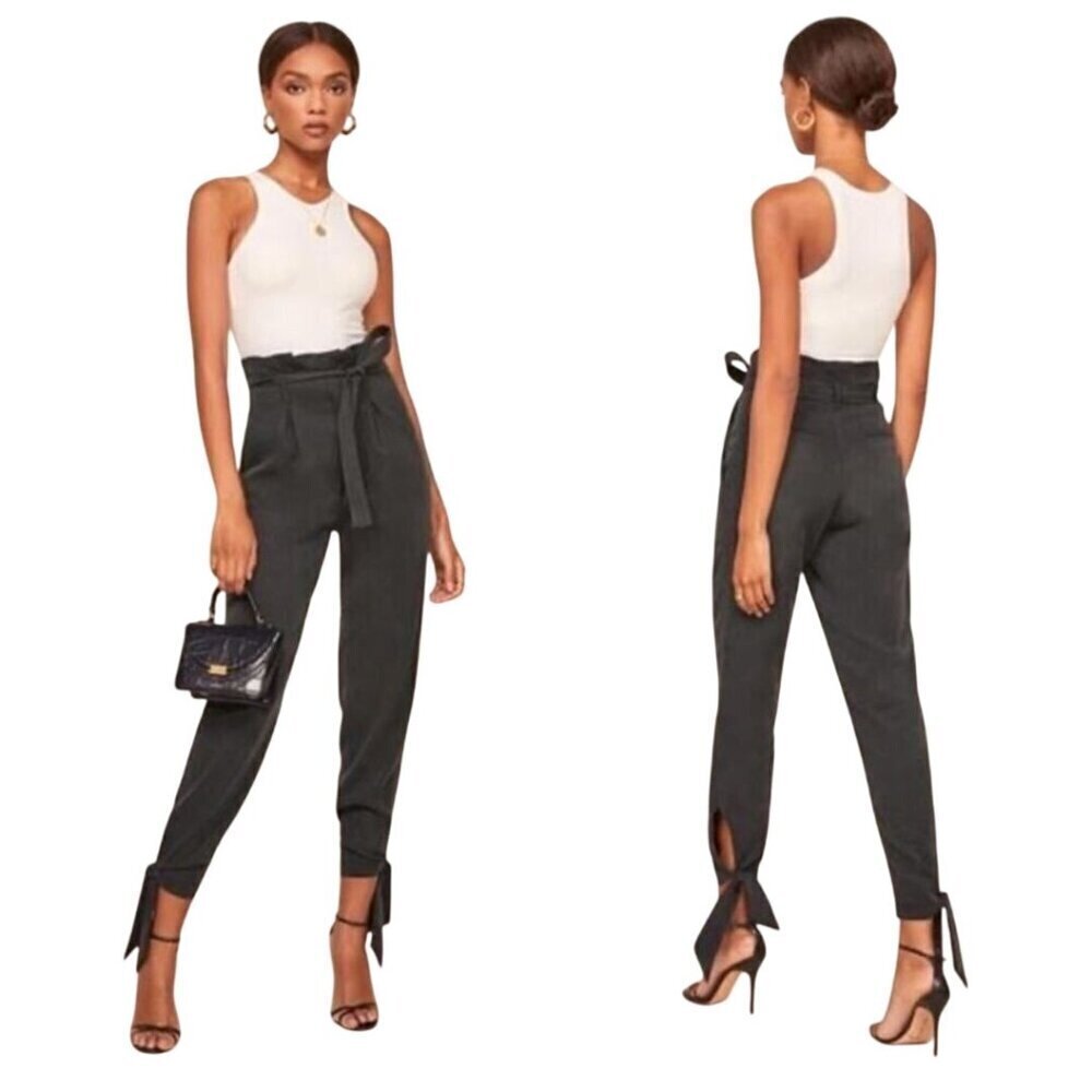 Reformation Avalon Pant Tie Ankle Paperbag Waist Black Size 8